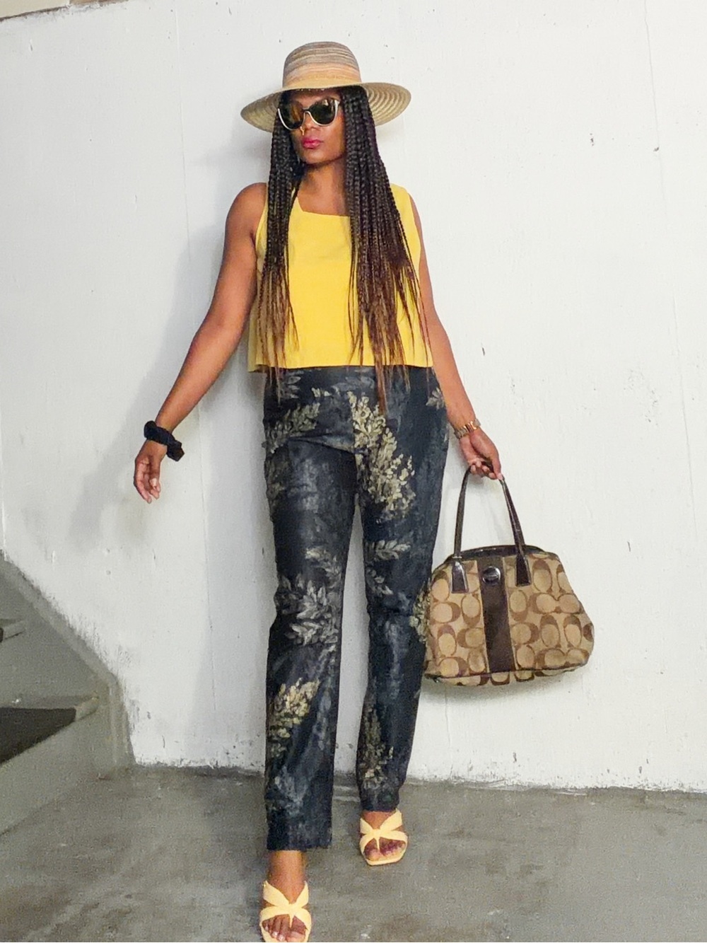 Black Floral Pants– Stylish Patterned Stretch, 12 - Picture 1 of 7
